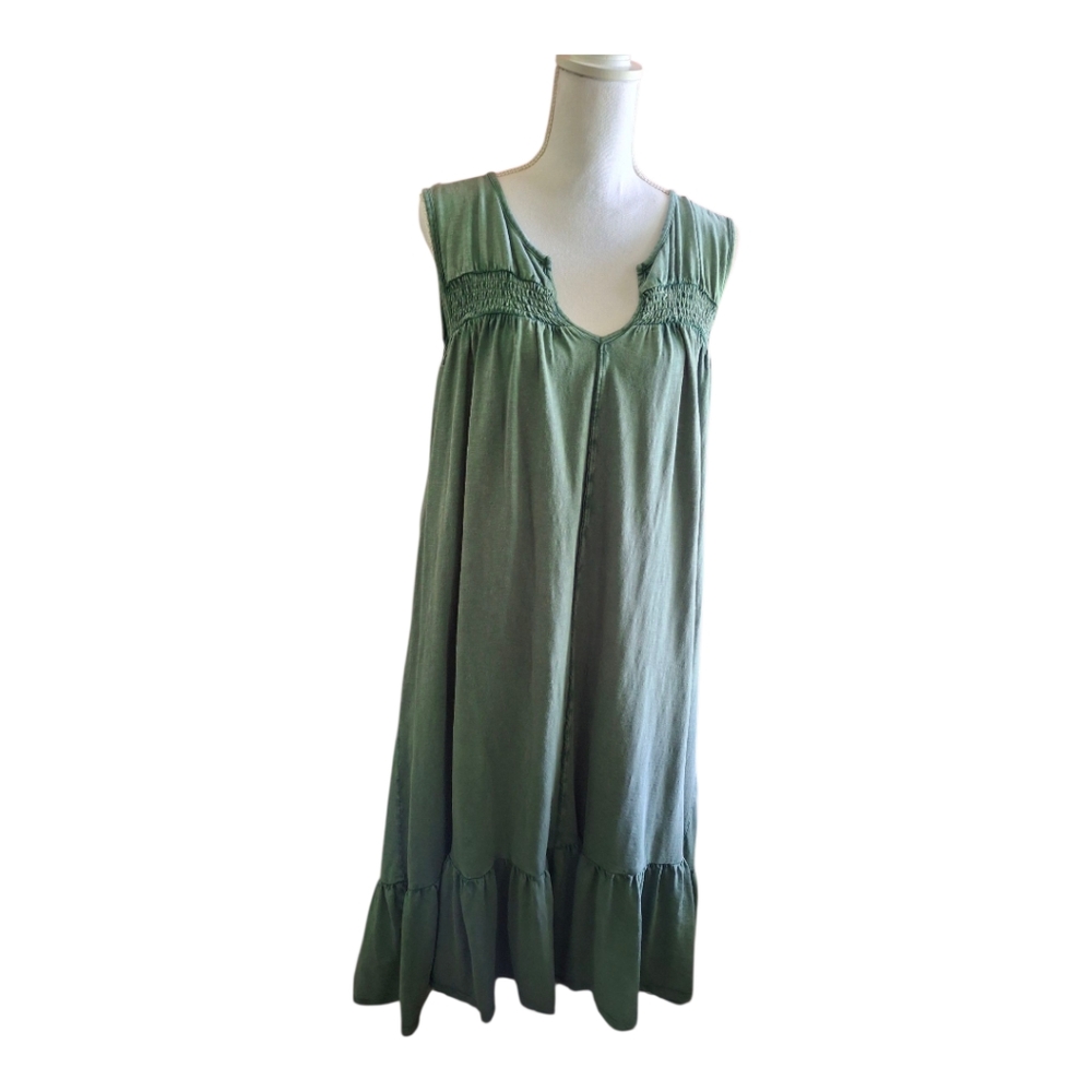 Wonderly Distressed Cotton Green Sleeveless Maxi Dress 3X